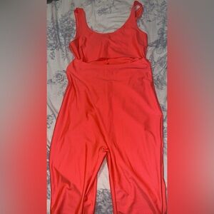 Neon orange one piece w/shorts